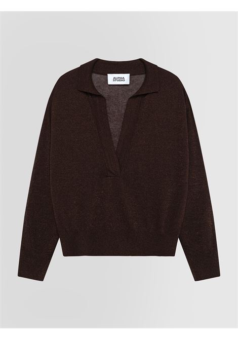 Alpha Studio Effortlessy integral polo in shiny viscose  Brown ALPHA STUDIO |  | AD-6161B2009